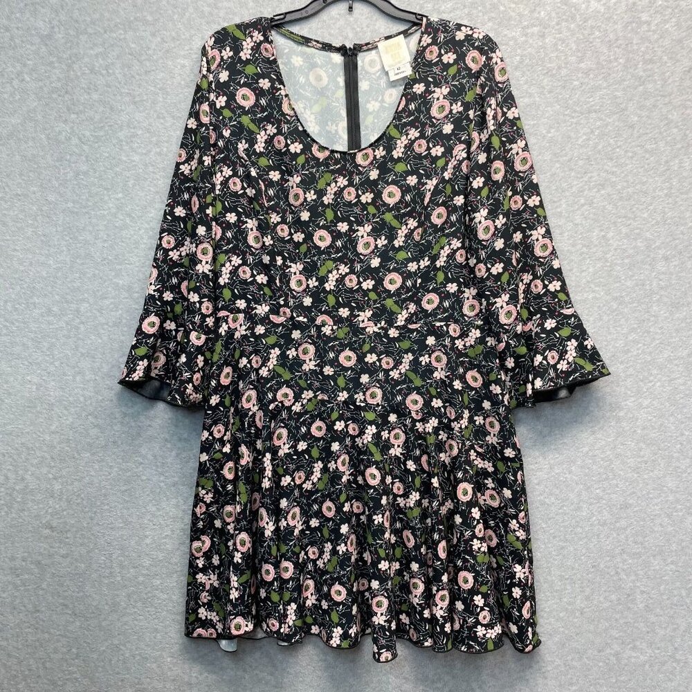 Anna Sui Black Floral Dress with Pink and Green Accents (Bin 11)